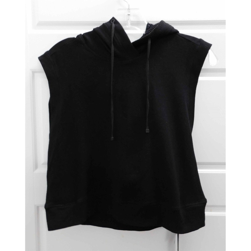 New Blanc Noir BLT‎ 04600 Black Fleece Mesh Michi Crop Hoodie sz M $89rt